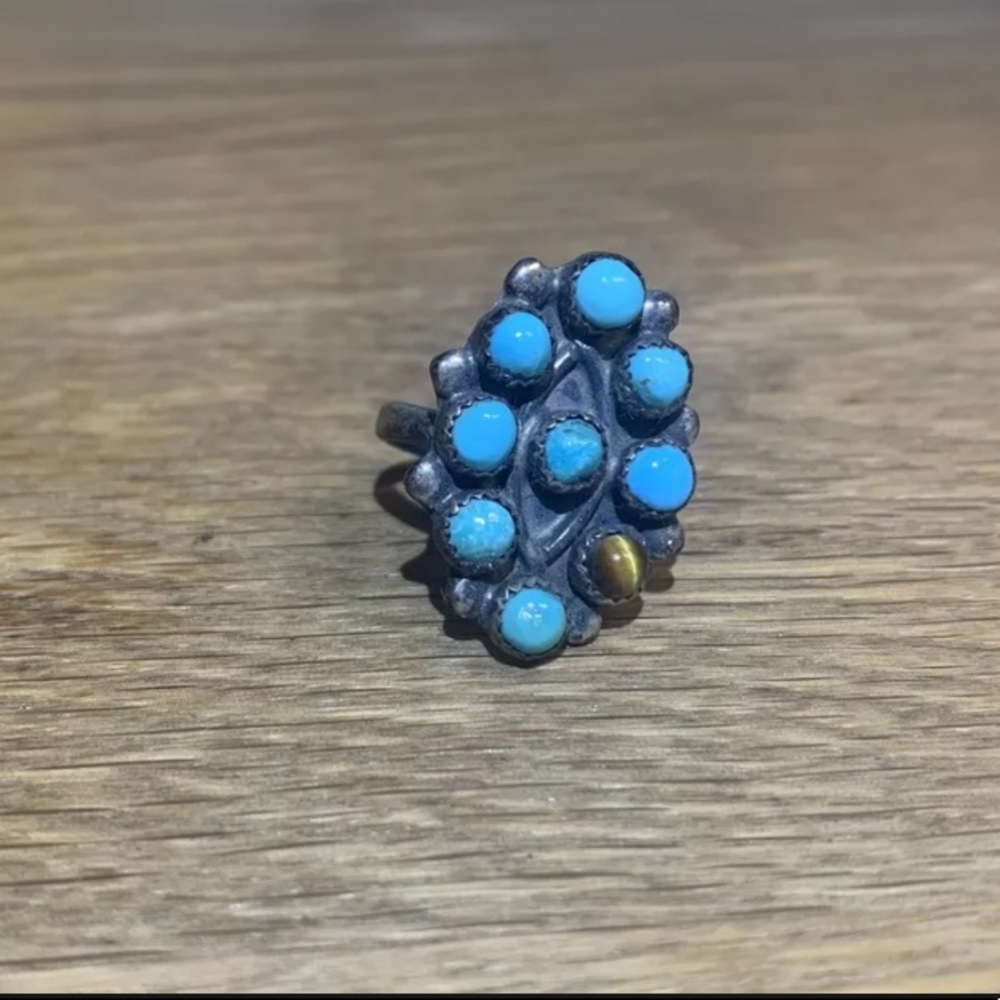 sterling silver, turquoise & tigers eyes ring